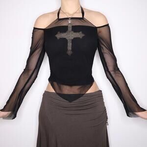 Y2K Italian Grunge Cross Mesh Blouse (XS) 